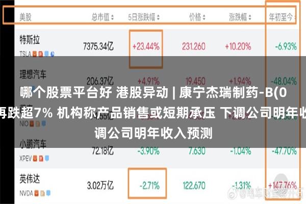 哪个股票平台好 港股异动 | 康宁杰瑞制药-B(09966)再跌超7% 机构称产品销售或短期承压 下调公司明年收入预测
