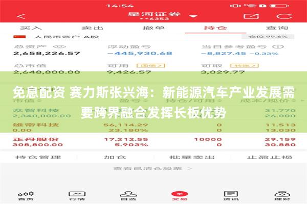 免息配资 赛力斯张兴海：新能源汽车产业发展需要跨界融合发挥长板优势