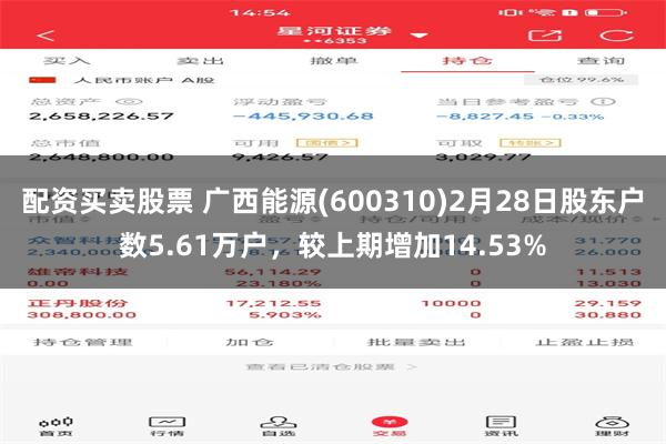 配资买卖股票 广西能源(600310)2月28日股东户数5.61万户，较上期增加14.53%