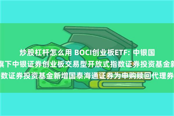 炒股杠杆怎么用 BOCI创业板ETF: 中银国际证券股份有限公司关于旗下中银证券创业板交易型开放式指数证券投资基金新增国泰海通证券为申购赎回代理券商的公告