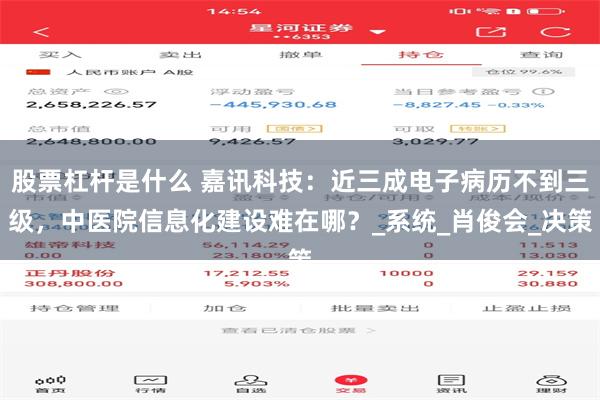 股票杠杆是什么 嘉讯科技：近三成电子病历不到三级，中医院信息化建设难在哪？_系统_肖俊会_决策